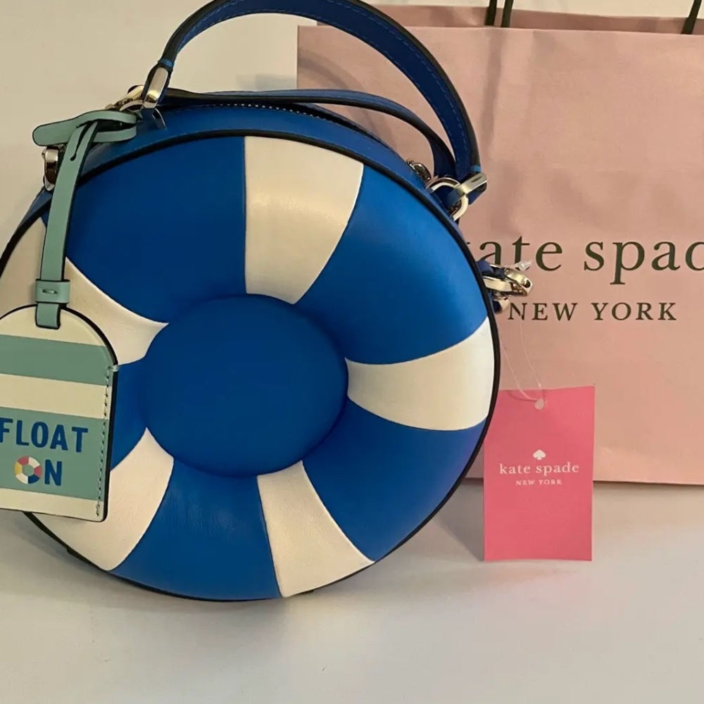 Kate Spade Pool Float Crossbody NWT Blue White Round Handbag - Picture 6 of 10